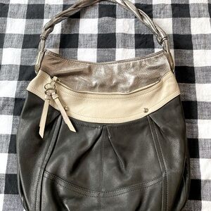 B. Makowsky Pewter, Cream and Black Shoulder Bag